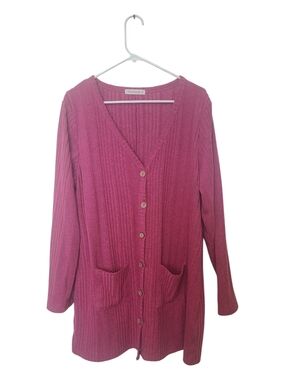 Ribbed Button-Front Cardigan Sweater - Pink